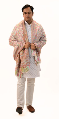 Vrinde Wool Embellished Men, Women Shawl(White)
