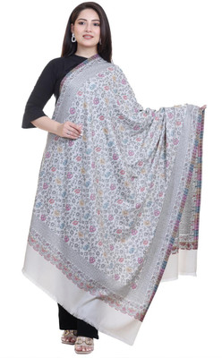 Bharti Poly Wool Floral Print Women Shawl(White)