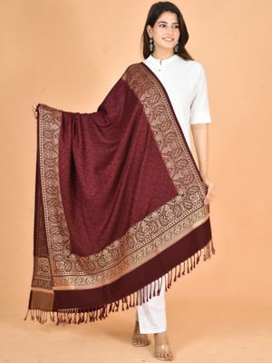 BAISA Wool Self Design, Woven Women Shawl(Maroon)