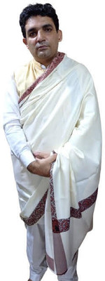 KASHMIR HANDLOOM Wool Embroidered Men Shawl(White)
