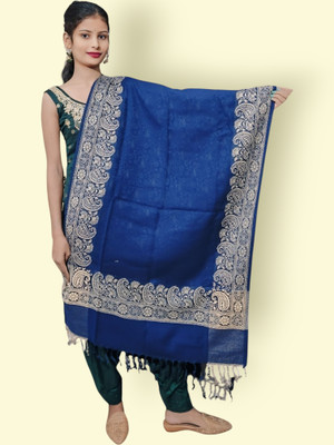 Trandone Wool Embroidered Women Shawl(Dark Blue)