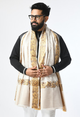 manra Wool Self Design Men Shawl(Light Green)