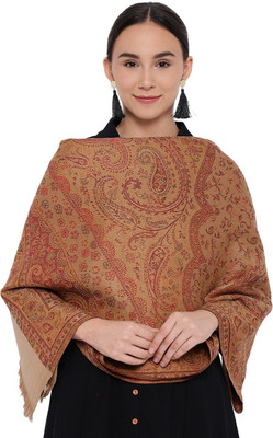 CHOUDHARYRETAILS Wool Floral Print Women Shawl(Beige)