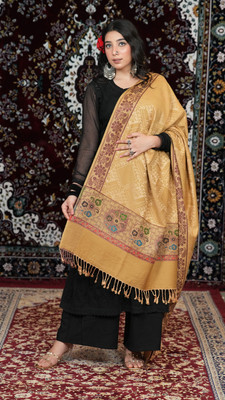 STSHAWLS Acrylic Self Design Women Shawl(Gold)