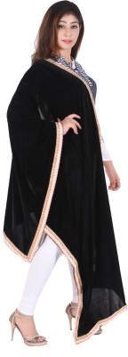 PARANGAT Velvet Embellished Women Shawl(Black)