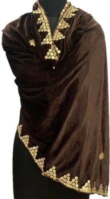 SILVER CRESCENT Velvet Solid Women Shawl(Brown)