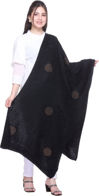MANBHAV Wool Self Design Women Shawl(Black)