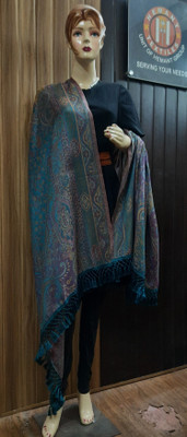 Allure Motifs Polyester Wool Blend Self Design Women Shawl(Light Blue, Multicolor)