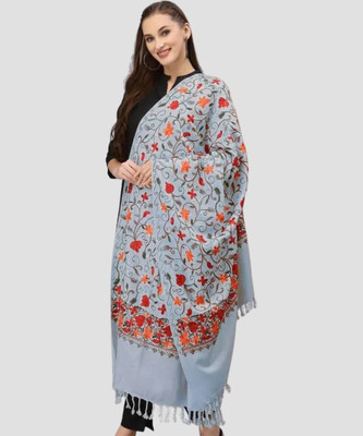 Kashmiri queen Wool Self Design Women Shawl(Grey)