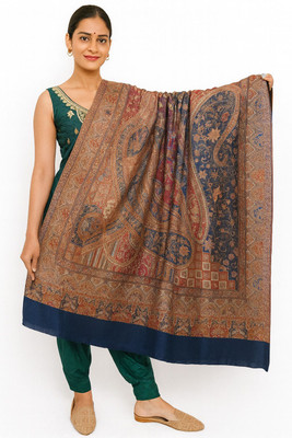 BE SWADESHI Wool Self Design Women Shawl(Dark Blue)