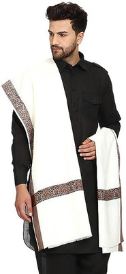KASHMIR HANDLOOM Wool Printed Men Shawl(White)