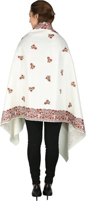 HOC Polyester Wool Blend Woven Women Shawl(White)