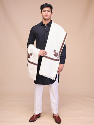 swi stylish Wool Embroidered Men Shawl(White)