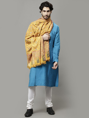GREEN AGRITECH Polyester Wool Blend Woven Men Shawl(Yellow)