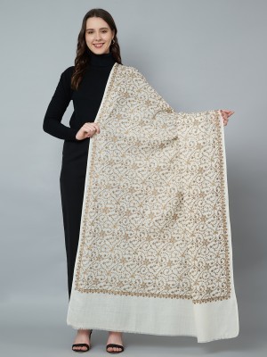 MUFFLY Wool Floral Print Women Shawl(White)