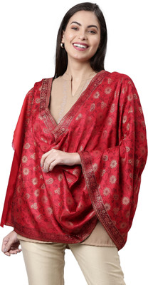 Pashmoda Wool Floral Print Women Shawl(Red)