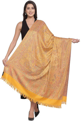 Kashmiri Thead Pashmina Floral Print Women Shawl(Yellow)