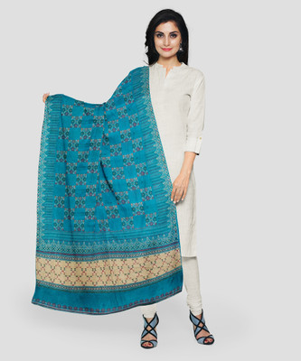 NAIBOO Polyester Wool Blend Printed Women Shawl(Blue)