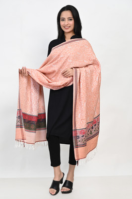 Pink World Wool Embroidered Women Shawl(Orange)