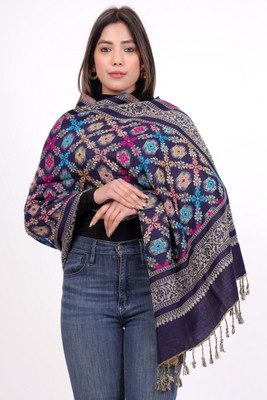 Kti Poly Wool Floral Print Women Shawl(Multicolor)