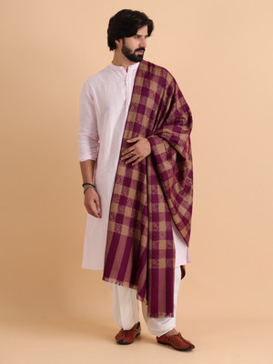 Tweedle Acrylic Checkered Men Shawl(Maroon)
