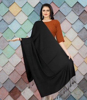 Collective Stitch Cotton Solid Women Shawl(Black)