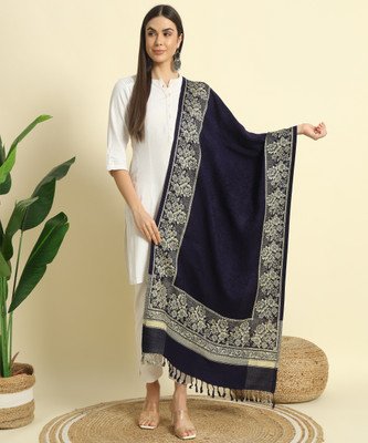 HERMISTON Wool Self Design Women Shawl(Dark Blue)
