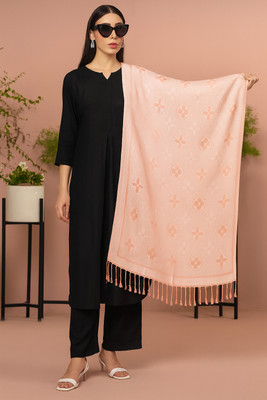 SCHp Wool Floral Print Women Shawl(Orange, Silver)