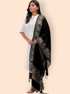 Trandone Wool Embroidered Women Shawl(Black)
