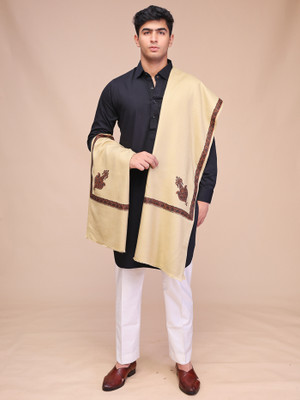 swi stylish Wool Embroidered Men Shawl(Beige)