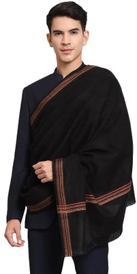 Braid N Cord Wool Embroidered Men Shawl(Black)