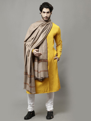 WEAVERS VILLA Poly Wool Geometric Print Men Shawl(Beige)