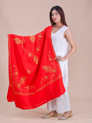 swi stylish Pashmina Embroidered Women Shawl(Red)