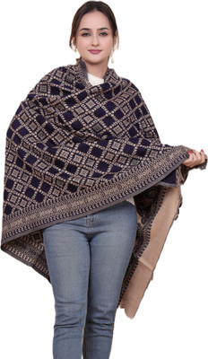 Kriti Wool Checkered Women Shawl(Blue)