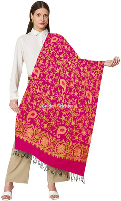 Golden Stichies Cashmere Embroidered Women Shawl(Pink)
