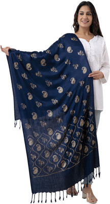 ML HUB Wool Floral Print Women Shawl(Blue)