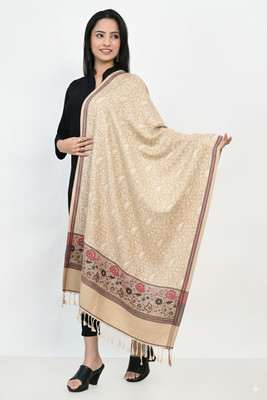 Pink World Wool Embroidered Women Shawl(Beige)