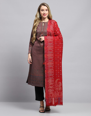 MONTE CARLO Wool Self Design Women Shawl(Red)