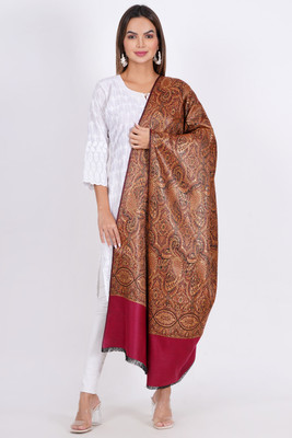 KAVIM Wool Self Design Women Shawl(Maroon)
