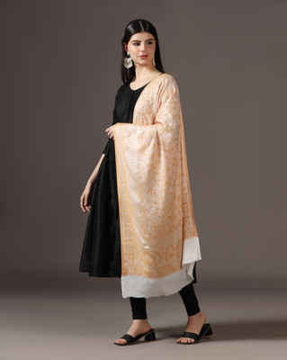 Shaiven Silk Printed Women Shawl(White, Orange)