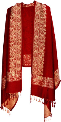 STSHAWLS Wool Self Design Women Shawl(Red)