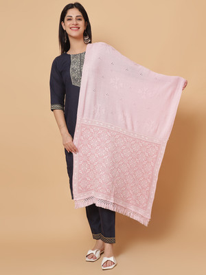 vesture Wool Floral Print Women Shawl(Pink)