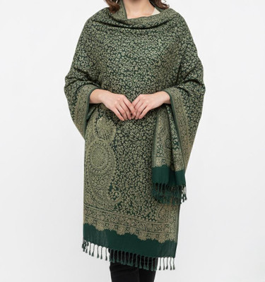 TSE Poly Wool Floral Print Women Shawl(Black)