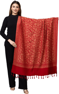 manjari Poly Wool Floral Print Women Shawl(Maroon)