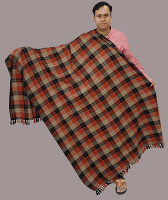 Sprha Wool Checkered Men Shawl(Brown)