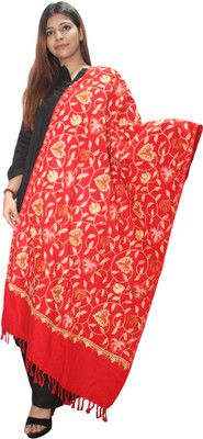 Hautemoda Wool Embroidered Women Shawl(Red)