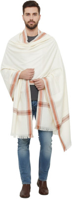 Sprha Wool Self Design Men Shawl(White)