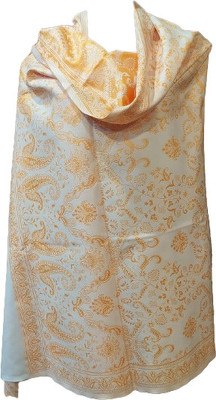 KASHMIR HANDLOOM Wool Self Design Women Shawl(White)