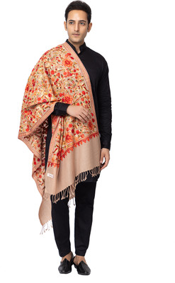 Pashgiri Wool Floral Print Men Shawl(Beige)