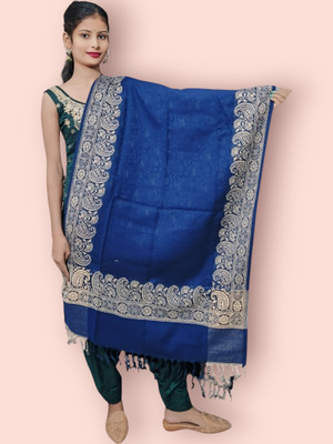 Trandone Wool Embroidered Women Shawl(Dark Blue)